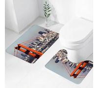 FEHWI Set Tappeti Bagno 2 Pezzi in Microfibra - Tappetino da Bagno Morbido e Antiscivolo - Durevole e Assorbente,Stati Uniti, Ponte di San Francisco e Metropoli del paesaggio urbano Financial D