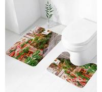 FEHWI Set Tappeti Bagno 2 Pezzi in Microfibra - Tappetino da Bagno Morbido e Antiscivolo - Durevole e Assorbente,Paesaggio toscano, vista stradale di una piccola città rinascimentale con portici