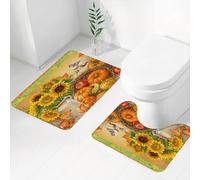FEHWI Set Tappeti Bagno 2 Pezzi in Microfibra - Tappetino da Bagno Morbido e Antiscivolo - Durevole e Assorbente,Uccello zucca-girasole isolato su bianco. Illustrazione con pennarello e acquerell