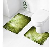 FEHWI Set Tappeti Bagno 2 Pezzi in Microfibra - Tappetino da Bagno Morbido e Antiscivolo - Durevole e Assorbente,La luce del sole penetra attraverso le lussureggianti foglie verdi, creando una sc