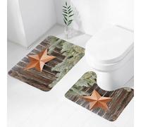 FEHWI Set Tappeti Bagno 2 Pezzi in Microfibra - Tappetino da Bagno Morbido e Antiscivolo - Durevole e Assorbente,Decorazione di campagna primitiva, grande stella arancione su recinti in legno gre
