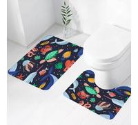 FEHWI Set Tappeti Bagno 2 Pezzi in Microfibra - Tappetino da Bagno Morbido e Antiscivolo - Durevole e Assorbente,con tici e divertenti animali marini o allegre creature sottomarine che vivono nel