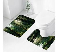 FEHWI Set Tappeti Bagno 2 Pezzi in Microfibra - Tappetino da Bagno Morbido e Antiscivolo - Durevole e Assorbente,Natura, tramonto nella foresta, sole che splende attraverso gli alberi della fores