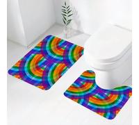 FEHWI Set Tappeti Bagno 2 Pezzi in Microfibra - Tappetino da Bagno Morbido e Antiscivolo - Durevole e Assorbente,Disegno a mosaico rotondo, cerchi sovrapposti, che formano un motivo arcobaleno lu