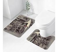 FEHWI Set Tappeti Bagno 2 Pezzi in Microfibra - Tappetino da Bagno Morbido e Antiscivolo - Durevole e Assorbente,Paesaggio urbano in inchiostro, schizzo raffigurante strade tortuose ed edifici co
