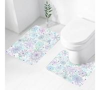 FEHWI Set Tappeti Bagno 2 Pezzi in Microfibra - Tappetino da Bagno Morbido e Antiscivolo - Durevole e Assorbente,sizione invernale allegra dai colori pastello con fiocchi di neve astratti1