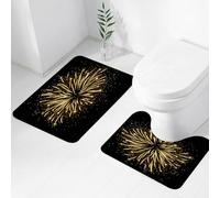 FEHWI Set Tappeti Bagno 2 Pezzi in Microfibra - Tappetino da Bagno Morbido e Antiscivolo - Durevole e Assorbente,Fuoco notturno colorato oro isolato, esplosione per festa, festa, Natale, Capodan