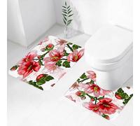 FEHWI Set Tappeti Bagno 2 Pezzi in Microfibra - Tappetino da Bagno Morbido e Antiscivolo - Durevole e Assorbente,Motivo floreale senza soluzione di continuità con coccinelle Royalty Free