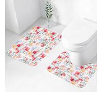FEHWI Set Tappeti Bagno 2 Pezzi in Microfibra - Tappetino da Bagno Morbido e Antiscivolo - Durevole e Assorbente,Pin su Sfondi con fiori tropicali Motivo con fiori ad acquerello,