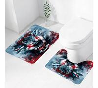 FEHWI Set Tappeti Bagno 2 Pezzi in Microfibra - Tappetino da Bagno Morbido e Antiscivolo - Durevole e Assorbente,Illustrazione di una testa di lupo arrabbiato su uno sfondo astratto colorato