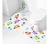 FEHWI Set Tappeti Bagno 2 Pezzi in Microfibra - Tappetino da Bagno Morbido e Antiscivolo - Durevole e Assorbente, Asilo, Sfondo punteggiato Gufi colorati Facce diverse,