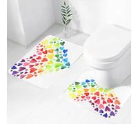 FEHWI Set Tappeti Bagno 2 Pezzi in Microfibra - Tappetino da Bagno Morbido e Antiscivolo - Durevole e Assorbente,Cuori arcobaleno e multicolori che formano un'enorme opera d'arte ispirata all'arc