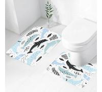 FEHWI Set Tappeti Bagno 2 Pezzi in Microfibra - Tappetino da Bagno Morbido e Antiscivolo - Durevole e Assorbente,Motivo nautico senza cuciture con delfini in stile infantile. Sfondo con creature