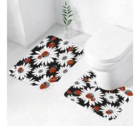 FEHWI Set Tappeti Bagno 2 Pezzi in Microfibra - Tappetino da Bagno Morbido e Antiscivolo - Durevole e Assorbente,Motivo senza soluzione di continuità con fiori di camomilla e coccinelle.