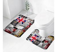 FEHWI Set Tappeti Bagno 2 Pezzi in Microfibra - Tappetino da Bagno Morbido e Antiscivolo - Durevole e Assorbente,Città, raccolta di monumenti di Londra, edifici storici e striscioni iconici, che