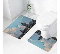 FEHWI Set Tappeti Bagno 2 Pezzi in Microfibra - Tappetino da Bagno Morbido e Antiscivolo - Durevole e Assorbente,Famoso paesaggio di Istanbul, tra edifici storici e nuvole
