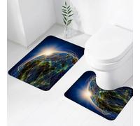 FEHWI Set Tappeti Bagno 2 Pezzi in Microfibra - Tappetino da Bagno Morbido e Antiscivolo - Durevole e Assorbente,Mondo, globo vivente nello spazio, coperto da una rete luminosa e aperta