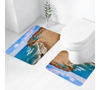 FEHWI Set Tappeti Bagno 2 Pezzi in Microfibra - Tappetino da Bagno Morbido e Antiscivolo - Durevole e Assorbente,Paesaggio, Vista Oceano Spiaggia Tranquilla Cabo De Gata Spagna Costiera Foto Paes