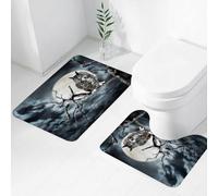 FEHWI Set Tappeti Bagno 2 Pezzi in Microfibra - Tappetino da Bagno Morbido e Antiscivolo - Durevole e Assorbente,Gufo appollaiato su un albero contro la luna