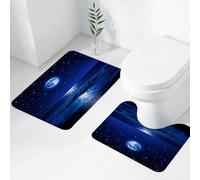 FEHWI Set Tappeti Bagno 2 Pezzi in Microfibra - Tappetino da Bagno Morbido e Antiscivolo - Durevole e Assorbente,Moonlight Beach, Spiaggia con stelle sotto la luna - Tutto il cielo, Superluna sul