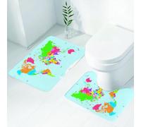 FEHWI Set Tappeti Bagno 2 Pezzi in Microfibra - Tappetino da Bagno Morbido e Antiscivolo - Durevole e Assorbente,Mappa, classica mappa colorata del mondo in stile politico, viaggi in Europa, Amer
