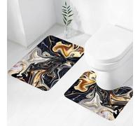FEHWI Set Tappeti Bagno 2 Pezzi in Microfibra - Tappetino da Bagno Morbido e Antiscivolo - Durevole e Assorbente,Disegno in inchiostro di marmo misto nero grigio bianco oro giallo e marrone