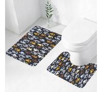 FEHWI Set Tappeti Bagno 2 Pezzi in Microfibra - Tappetino da Bagno Morbido e Antiscivolo - Durevole e Assorbente,Vari motivi di impronte di zampe colorate su tela nera che emanano un'atmosfera al