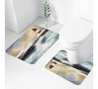 FEHWI Set Tappeti Bagno 2 Pezzi in Microfibra - Tappetino da Bagno Morbido e Antiscivolo - Durevole e Assorbente,Faro, mare in tempesta dipinto ad olio che schizza la luna e il