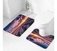 FEHWI Set Tappeti Bagno 2 Pezzi in Microfibra - Tappetino da Bagno Morbido e Antiscivolo - Durevole e Assorbente,Vista panoramica dei campi di lavanda a Valensole, Provenza, Francia