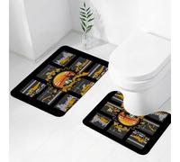 FEHWI Set Tappeti Bagno 2 Pezzi in Microfibra - Tappetino da Bagno Morbido e Antiscivolo - Durevole e Assorbente,Arte architettonica urbana, una serie di accattivanti veicoli edili gialli con mot