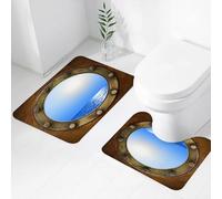FEHWI Set Tappeti Bagno 2 Pezzi in Microfibra - Tappetino da Bagno Morbido e Antiscivolo - Durevole e Assorbente,Attraverso il porto delle navi invecchiate, i buchi formano un vasto mare blu sott