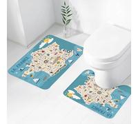 FEHWI Set Tappeti Bagno 2 Pezzi in Microfibra - Tappetino da Bagno Morbido e Antiscivolo - Durevole e Assorbente,Mappa vettoriale stilizzata della Francia. Illustrazione di viaggio con monumenti,