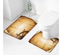 FEHWI Set Tappeti Bagno 2 Pezzi in Microfibra - Tappetino da Bagno Morbido e Antiscivolo - Durevole e Assorbente,Con ruote e corde della barca, pergamena consumata, corda, carta rotta e il volant