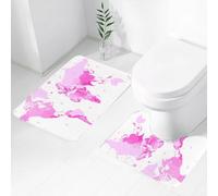 FEHWI Set Tappeti Bagno 2 Pezzi in Microfibra - Tappetino da Bagno Morbido e Antiscivolo - Durevole e Assorbente,Mappa del mondo rosa pallido e carina Continenti Isola Terra Pacifico Atlante Euro