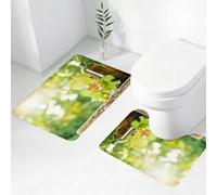 FEHWI Set Tappeti Bagno 2 Pezzi in Microfibra - Tappetino da Bagno Morbido e Antiscivolo - Durevole e Assorbente,Vino, bottiglia di vino bianco, bicchiere di vino giovane e grappolo d'uva in verd