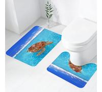 FEHWI Set Tappeti Bagno 2 Pezzi in Microfibra - Tappetino da Bagno Morbido e Antiscivolo - Durevole e Assorbente,Tartaruga che nuota in acque turchesi, tartaruga oceanica vagante in mare soleggia