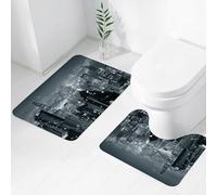 FEHWI Set Tappeti Bagno 2 Pezzi in Microfibra - Tappetino da Bagno Morbido e Antiscivolo - Durevole e Assorbente,Paesaggio dell'alba dalla città di Hong Kong sul Victoria Peak in Cina, immagine i