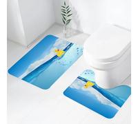 FEHWI Set Tappeti Bagno 2 Pezzi in Microfibra - Tappetino da Bagno Morbido e Antiscivolo - Durevole e Assorbente,Paperella di gomma, giocattolo a forma di anatroccolo. Nuotare in piscina. Piscina