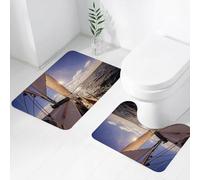 FEHWI Set Tappeti Bagno 2 Pezzi in Microfibra - Tappetino da Bagno Morbido e Antiscivolo - Durevole e Assorbente,Barca a vela Barca a vela Mare largo Raggi di sole Nave Stile di vita Paesaggio m