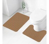 FEHWI Set Tappeti Bagno 2 Pezzi in Microfibra - Tappetino da Bagno Morbido e Antiscivolo - Durevole e Assorbente,Motivo Kente, motivi tradizionali etnici in tonalità marrone, popolazioni indigene