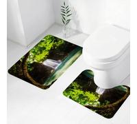 FEHWI Set Tappeti Bagno 2 Pezzi in Microfibra - Tappetino da Bagno Morbido e Antiscivolo - Durevole e Assorbente,Cascata, cascata che scorre verso il lago nel profondo della foresta, foto di un c