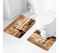 FEHWI Set Tappeti Bagno 2 Pezzi in Microfibra - Tappetino da Bagno Morbido e Antiscivolo - Durevole e Assorbente,Venezia, Laguna di Venezia Gondole ormeggiate in Piazza San Marco sul Canal Grande