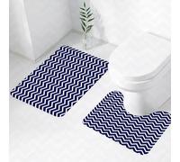 FEHWI Set Tappeti Bagno 2 Pezzi in Microfibra - Tappetino da Bagno Morbido e Antiscivolo - Durevole e Assorbente,Decorazione blu navy, sfondo blu navy con motivo a zig zag e design moderno.