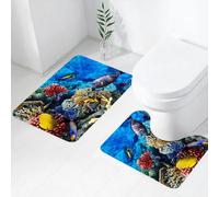 FEHWI Set Tappeti Bagno 2 Pezzi in Microfibra - Tappetino da Bagno Morbido e Antiscivolo - Durevole e Assorbente,Mondo sottomarino, vari pesci tropicali in barriere coralline colorate in una viva