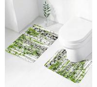 FEHWI Set Tappeti Bagno 2 Pezzi in Microfibra - Tappetino da Bagno Morbido e Antiscivolo - Durevole e Assorbente,Bosco, betulle nella foresta, immagine a tema estivo con fauna selvatica, natura,