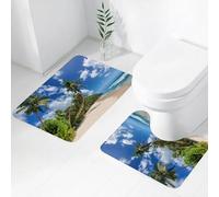FEHWI Set Tappeti Bagno 2 Pezzi in Microfibra - Tappetino da Bagno Morbido e Antiscivolo - Durevole e Assorbente,Paradiso, spiaggia soleggiata con palme e mare azzurro in un'isola caraibica. Conc
