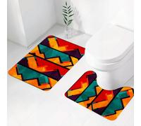 FEHWI Set Tappeti Bagno 2 Pezzi in Microfibra - Tappetino da Bagno Morbido e Antiscivolo - Durevole e Assorbente,Moderno, geometrico, design etnico moderno con motivo a zig zag nero audace, multi