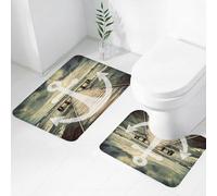 FEHWI Set Tappeti Bagno 2 Pezzi in Microfibra - Tappetino da Bagno Morbido e Antiscivolo - Durevole e Assorbente,Stampa con ancora nelle onde del mare con lungo molo in legno e cielo nuvoloso ef