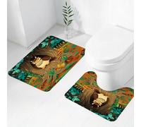 FEHWI Set Tappeti Bagno 2 Pezzi in Microfibra - Tappetino da Bagno Morbido e Antiscivolo - Durevole e Assorbente,Gufi, saggia vecchia tata civetta nonna nel castagno santificare guardando la croc