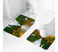 FEHWI Set Tappeti Bagno 2 Pezzi in Microfibra - Tappetino da Bagno Morbido e Antiscivolo - Durevole e Assorbente,Decorazioni toscane, ampio viale alberato nel vecchio borgo europeo Paese vi